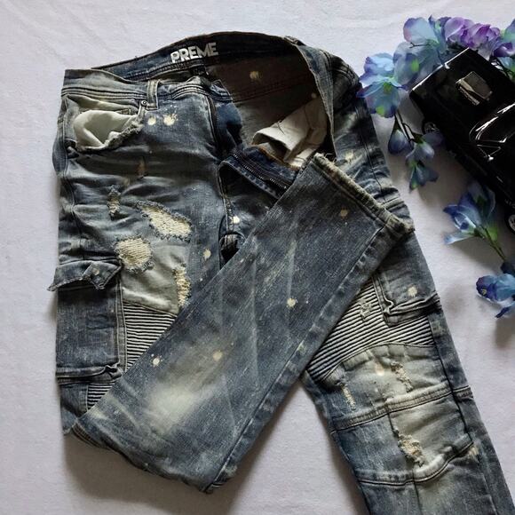 Preme NWOT Light Stone Wash Distressed Skinny Jeans Men 32 - Picture 6 of 10